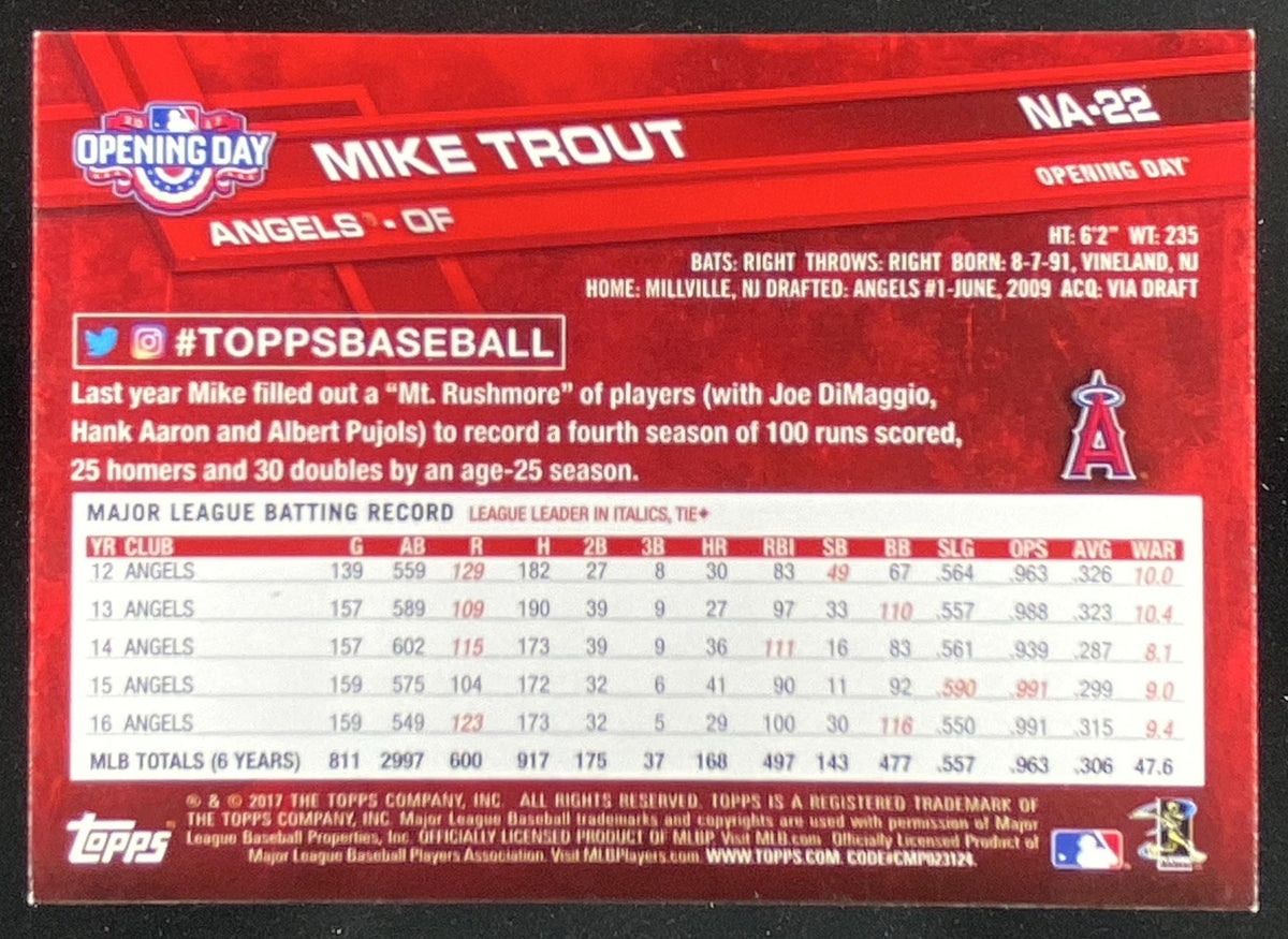 2017 Topps Opening Day Mike Trout #NA-22 trading card