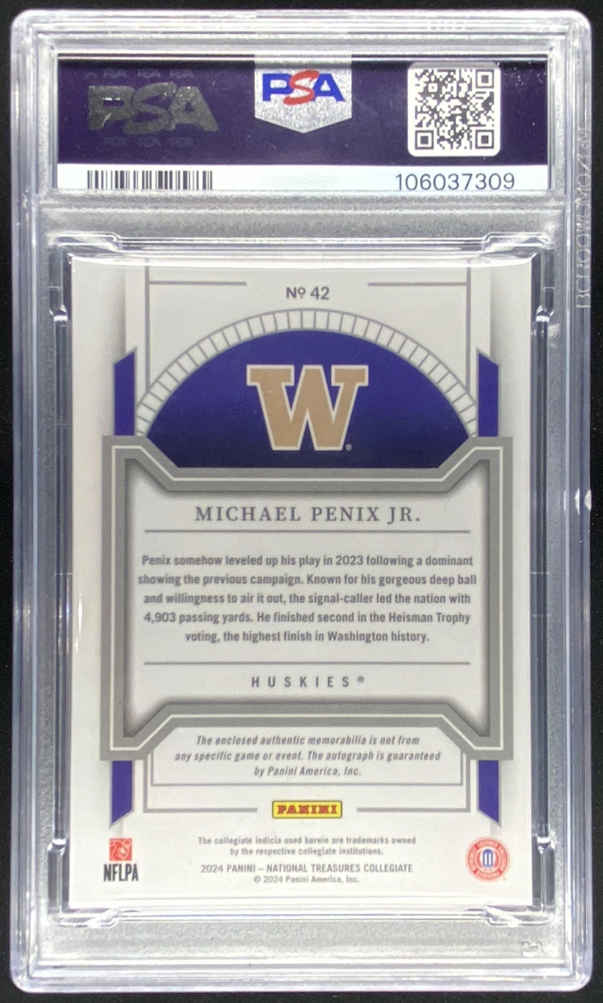 2024 Panini National Treasures Collegiate Michael Penix Jr. graded PSA 8 trading card