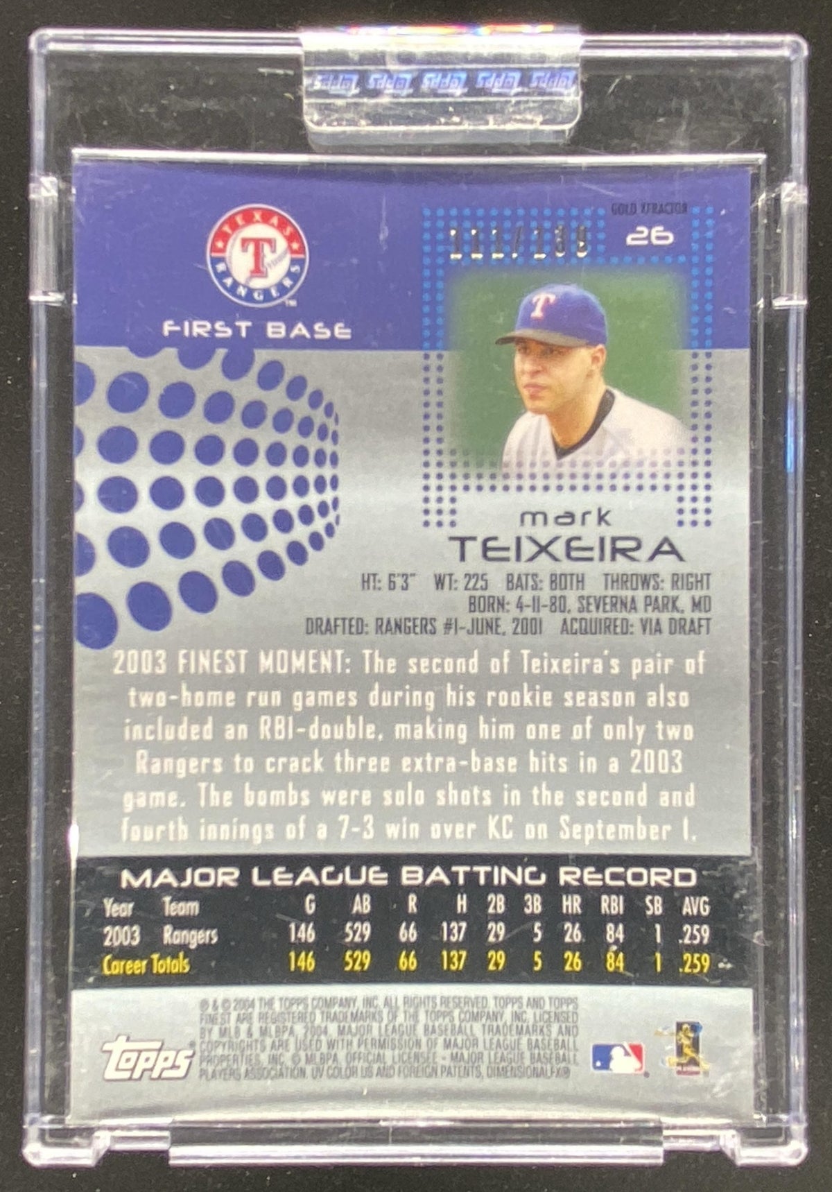 2004 Topps Finest Mark Teixeira trading card