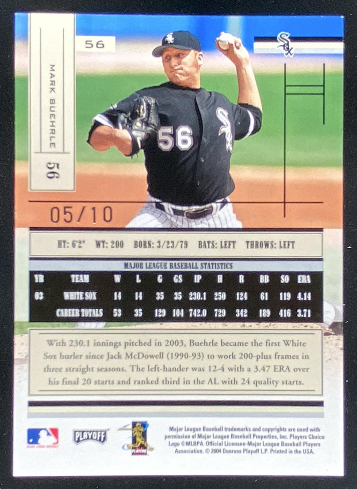 2004 Playoff Absolute Memorabilia Mark Buehrle #56 trading card