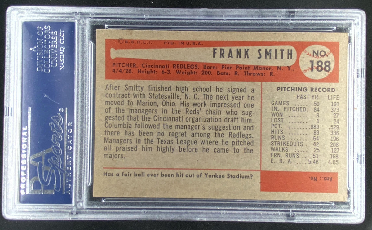 1954 Bowman Frank Smith #188 graded PSA 8 trading card