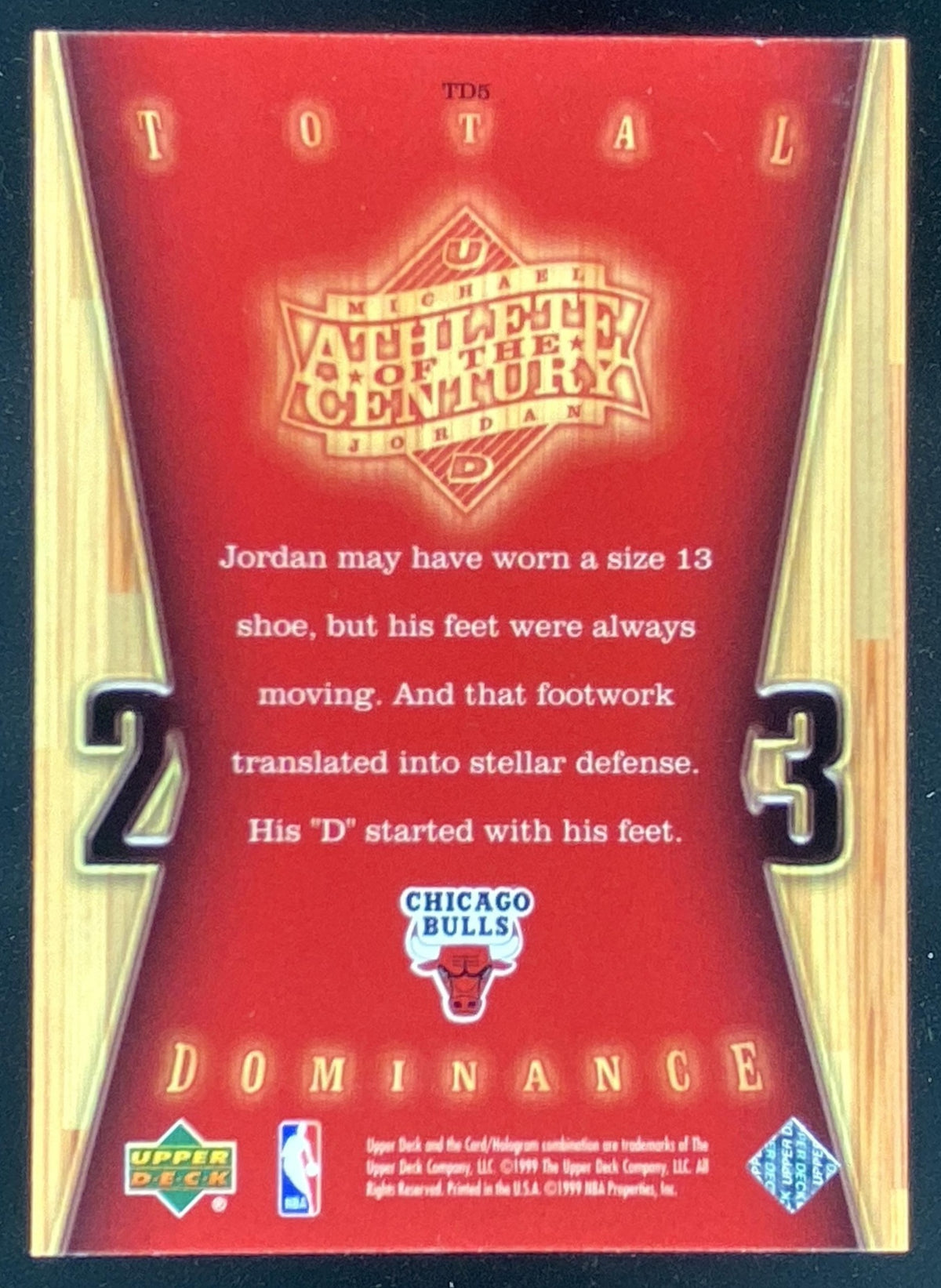 1999 Upper Deck Athlete of the Century Michael Jordan #TD5 trading card