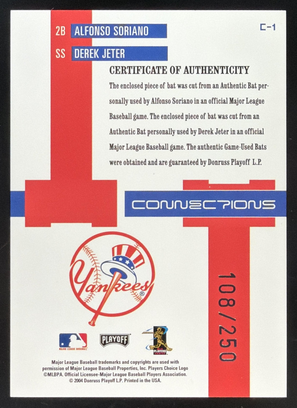 2004 Prestige Connections Derek Jeter / Alfonso Soriano Dual Bat /250
