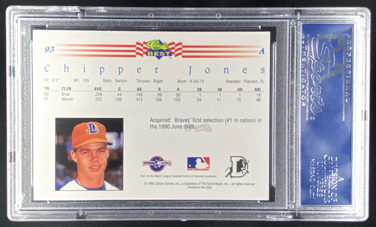 1992 Classic Best Chipper Jones #93 graded PSA 10 trading card
