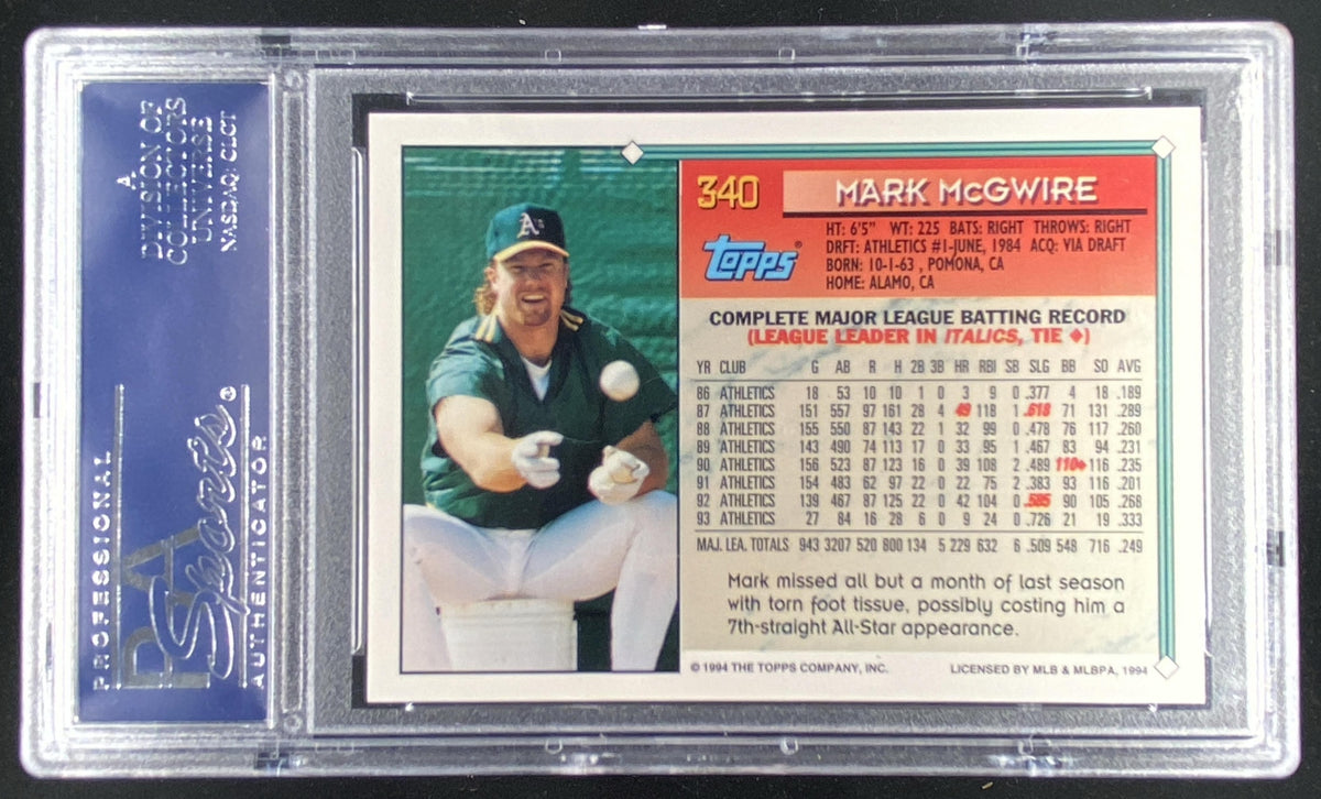 1994 Topps Mark McGwire #340 graded PSA 10 trading card