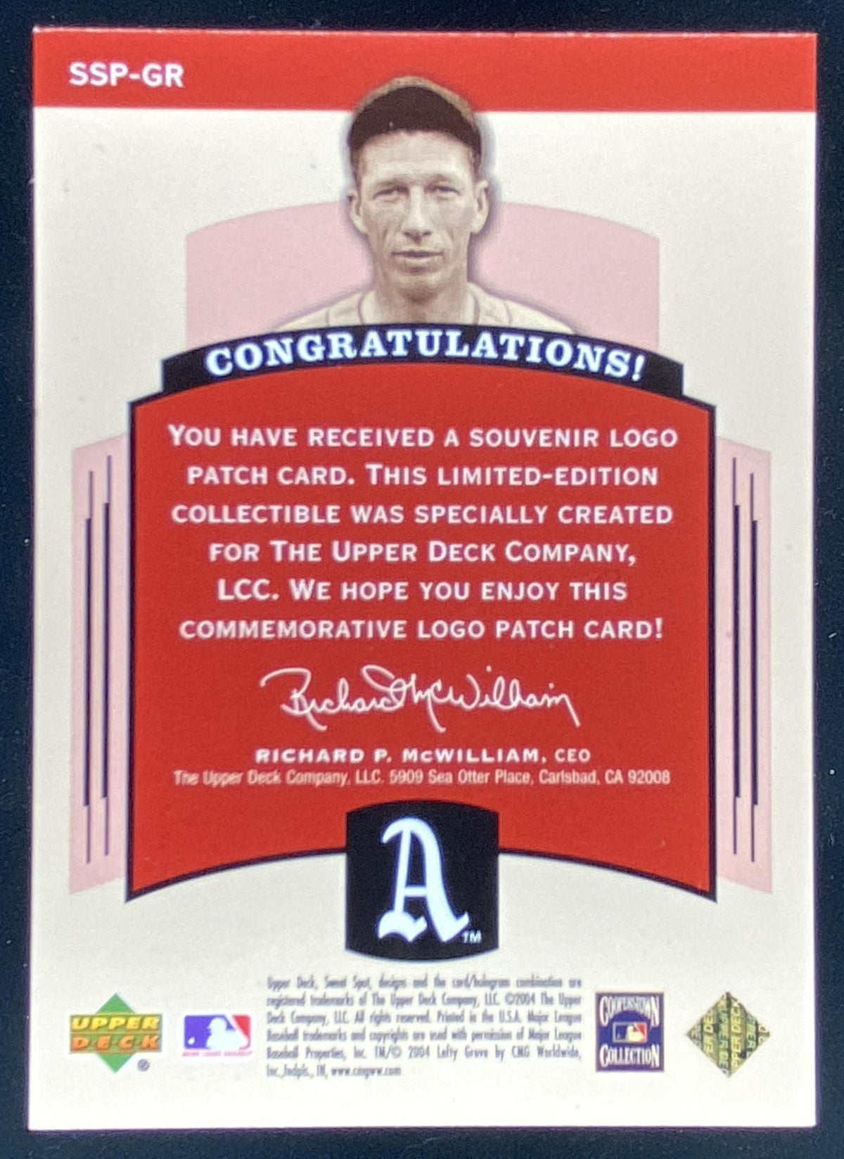 2004 Upper Deck Sweet Spot Classic Lefty Grove #SSP-GR trading card