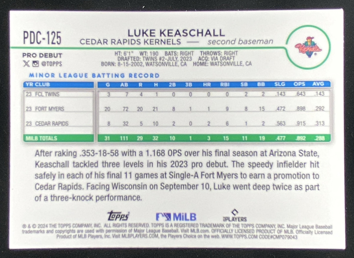 2024 Topps Pro Debut Luke Keaschall #PDC-125 trading card