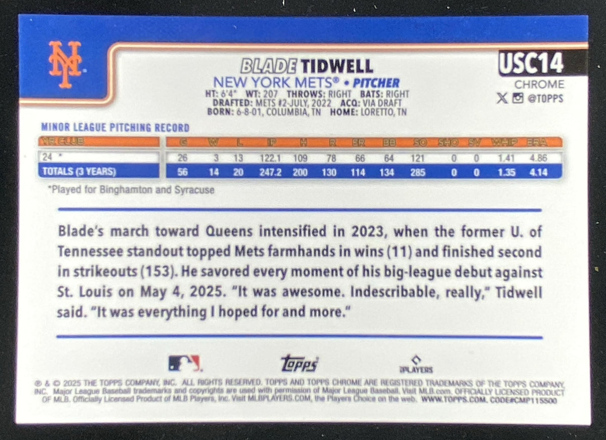 2025 Topps Chrome Update Blade Tidwell trading card