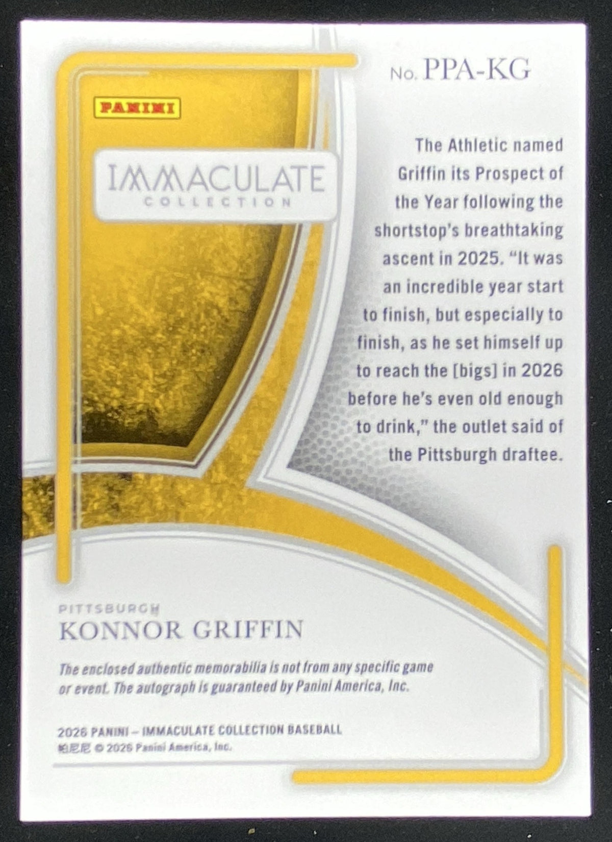 2026 Panini Immaculate Collection Konnor Griffin trading card