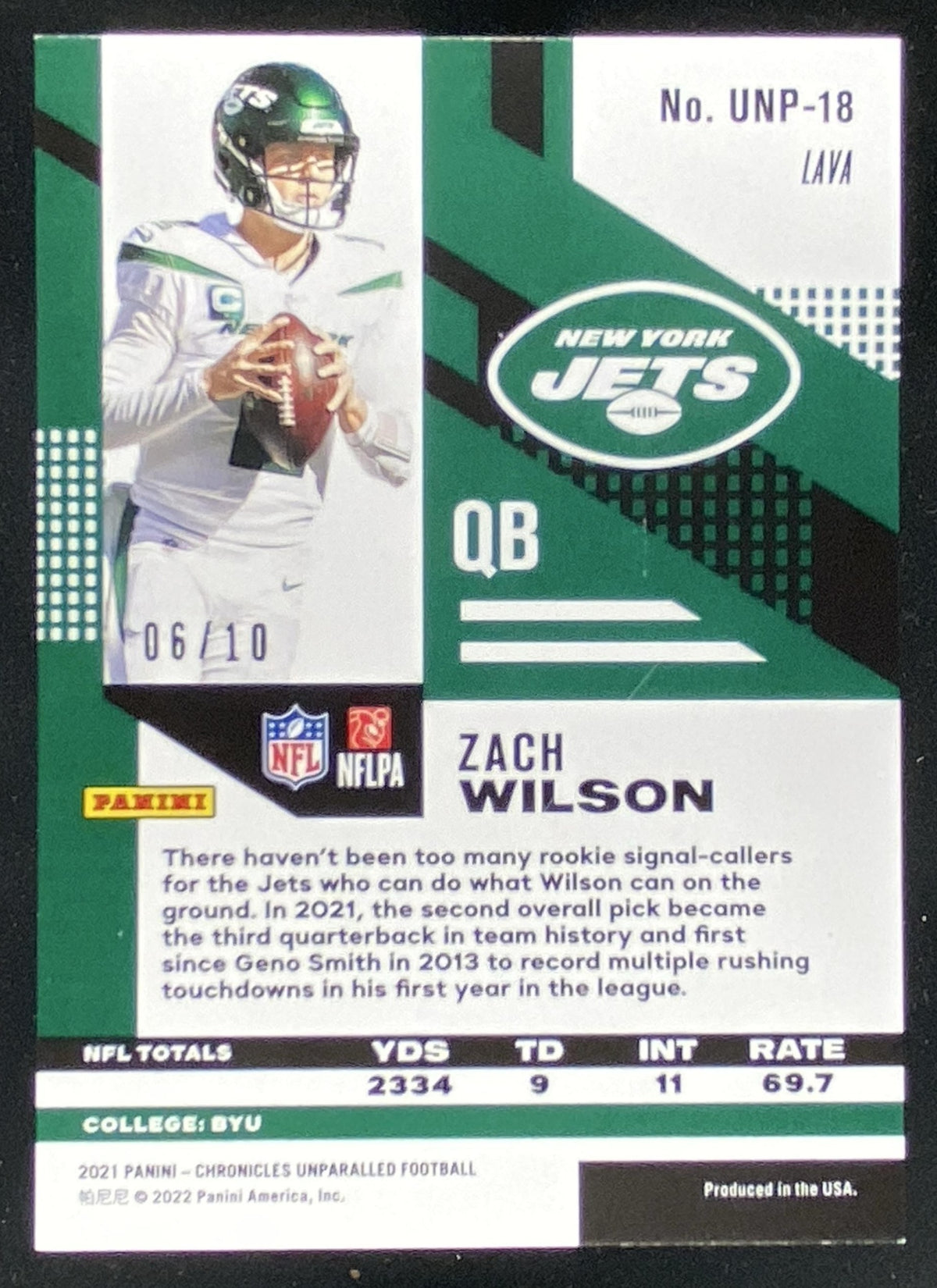 2021 Panini Chronicles Zach Wilson trading card