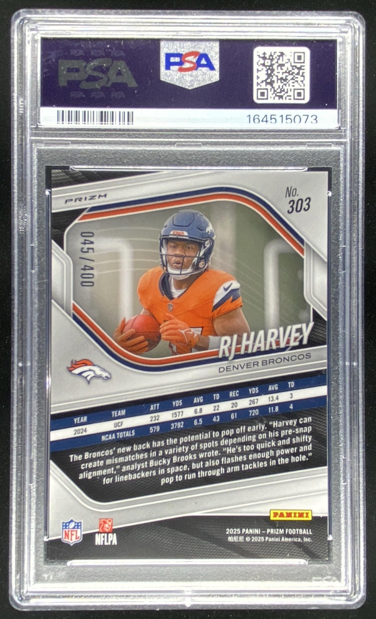 2025 Panini Prizm RJ Harvey #303 graded PSA 10 trading card