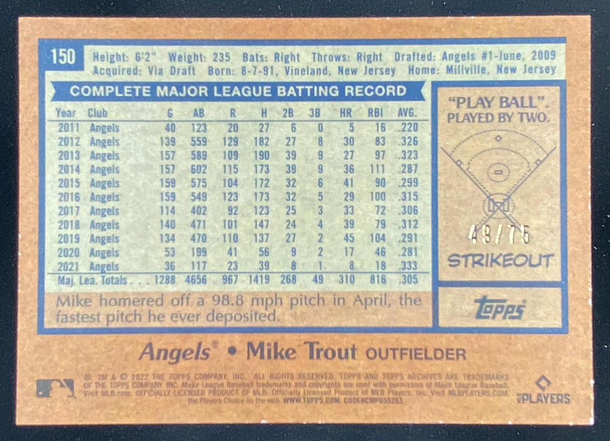 2022 Topps Archives Mike Trout #150 trading card