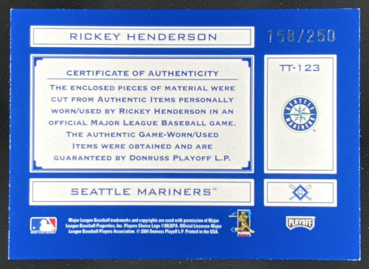 2004 Playoff Absolute Memorabilia Rickey Henderson #TT-123 trading card