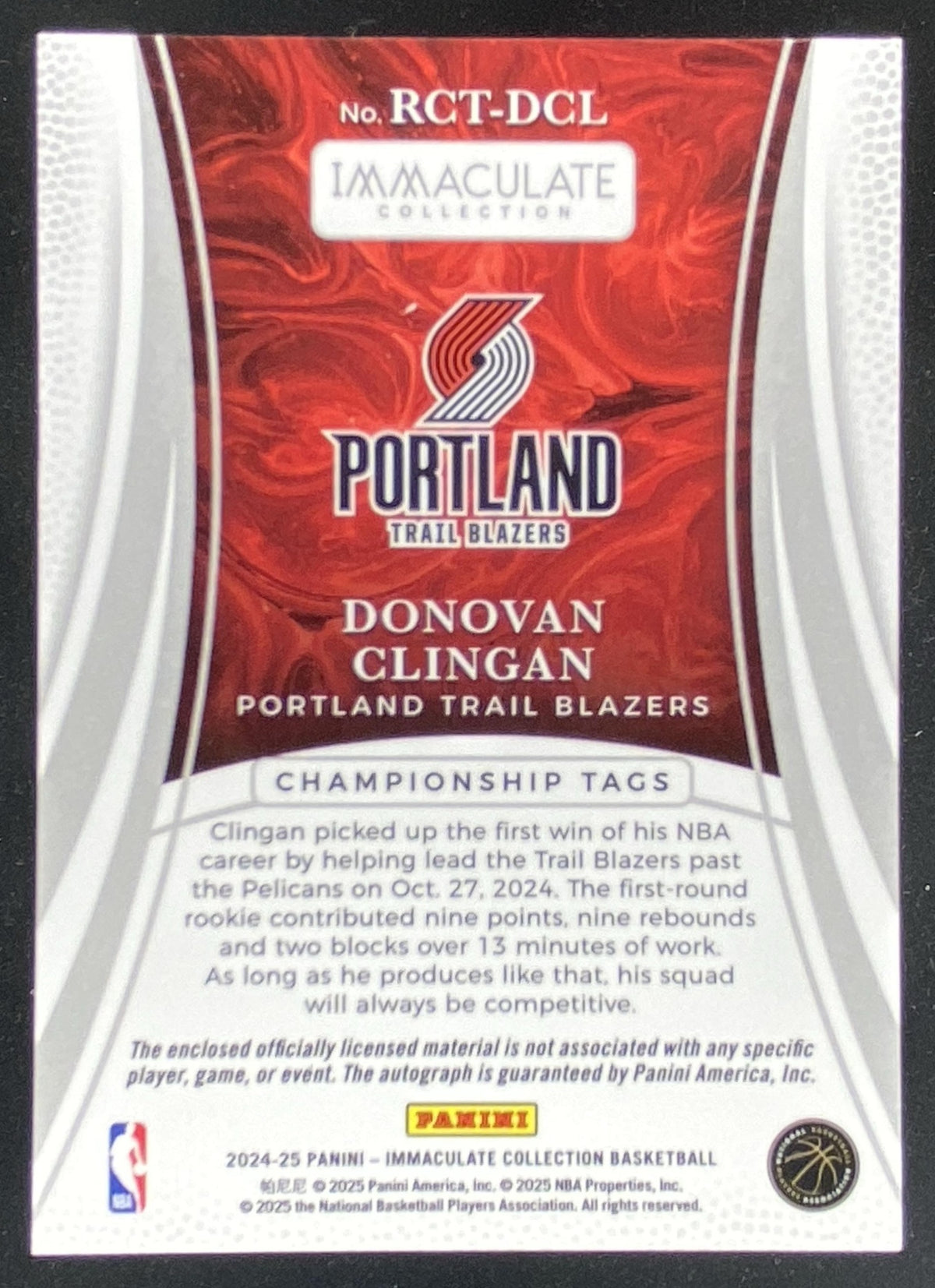 2024 Panini Immaculate Donovan Clingan trading card
