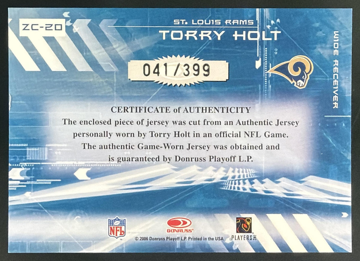 TORRY HOLT 2006 DONRUSS ELITE ZONING COMMISION JERSEY RELIC #/399 - RAMS | Columbia Hobby - Sports Card Boxes - Toploaders - Card Savers.