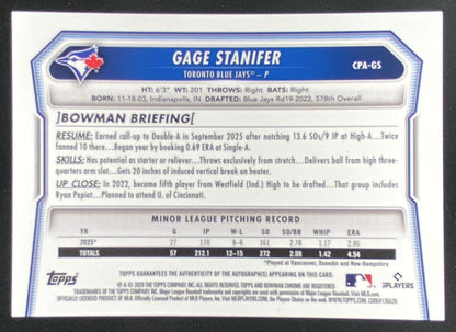 2026 Bowman Gage Stanifer #CPA-GS trading card