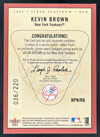 2004 Fleer Platinum Nameplates Kevin Brown Patch /220