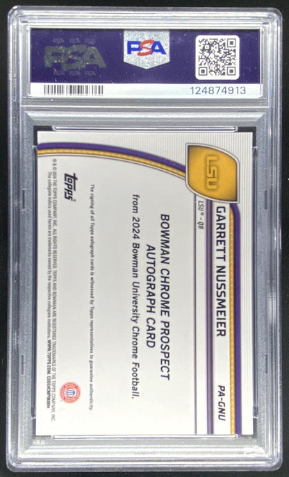 2024 Bowman Chrome University Garrett Nussmeier graded PSA 10 trading card