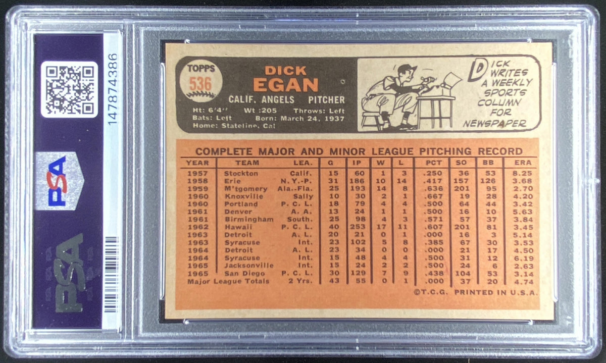 1966 Topps Dick Egan #536 graded PSA 8 trading card