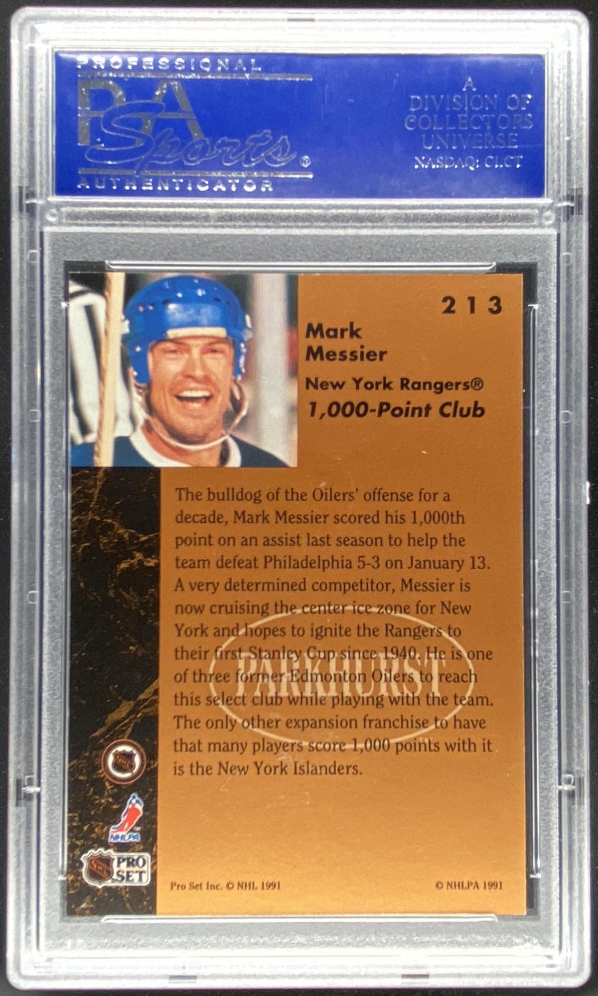 1991 Parkhurst Mark Messier #213 graded PSA 10 trading card