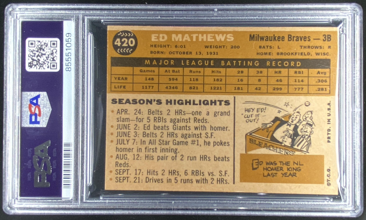 1960 Topps Ed Mathews #420 graded PSA 5 trading card