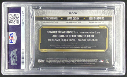 2020 Topps Triple Threads Matt Chapman / Matt Olson / Jesús Luzardo #ARC-COL graded PSA 10 trading card