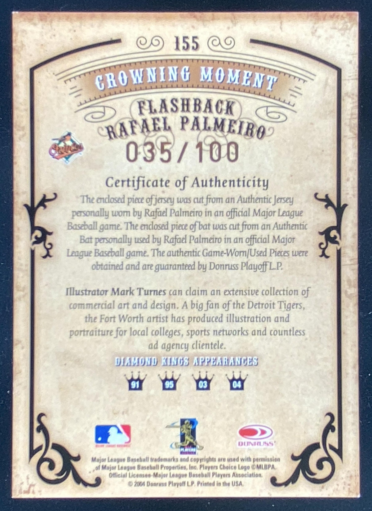 2004 Donruss Diamond Kings Rafael Palmeiro trading card