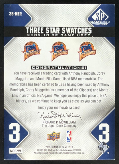 2009 SP Game Used Maggette / Monta Ellis / Anthony Randolph Triple Jersey /125