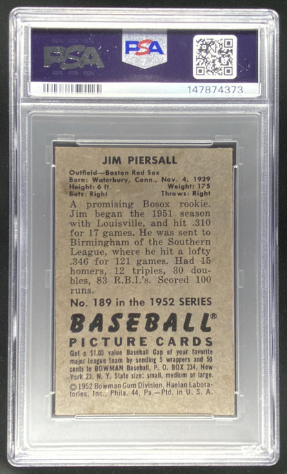 1952 Bowman Jim Piersall #189 graded PSA 4 trading card