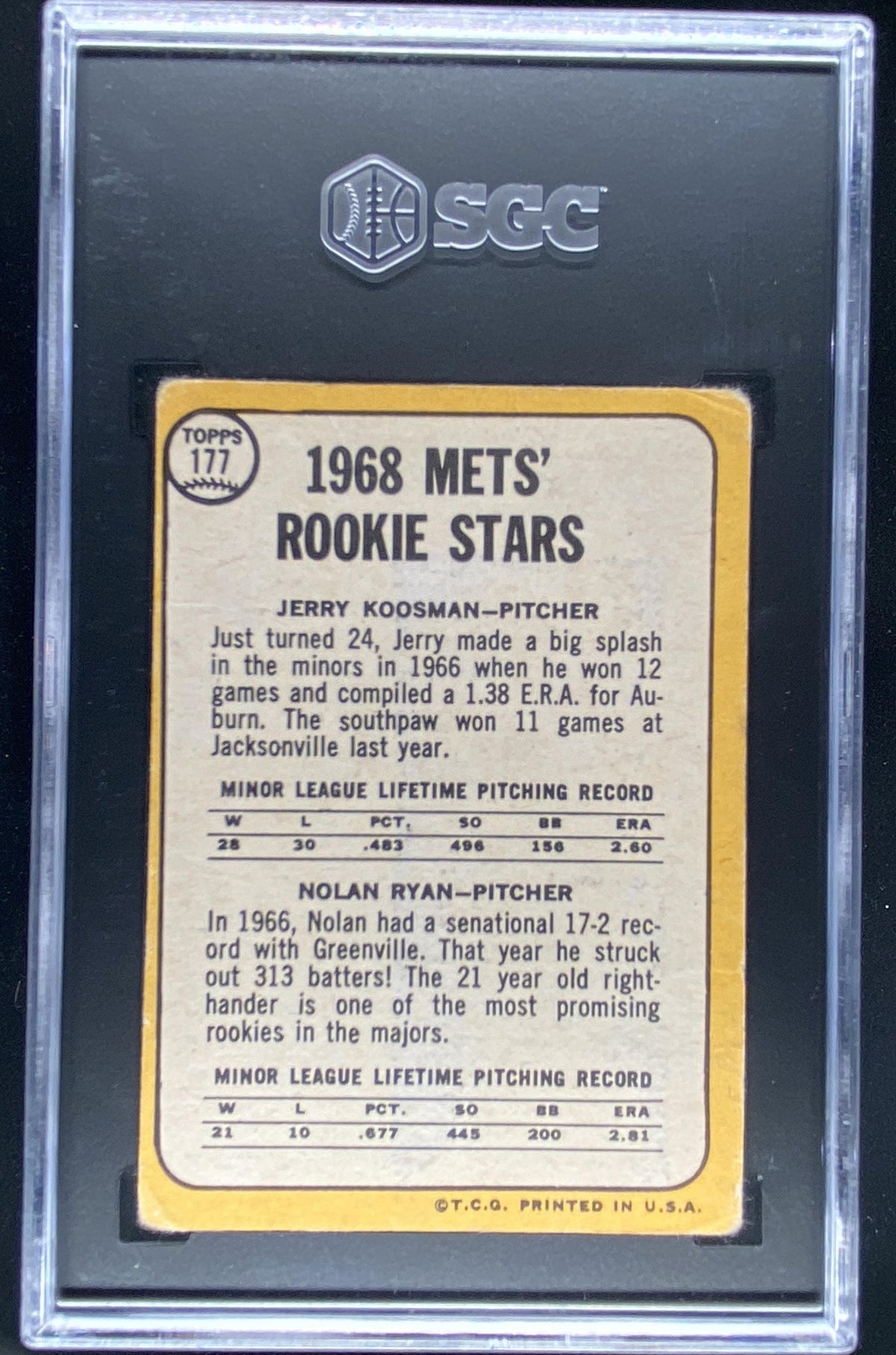 1968 Topps Jerry Koosman / Nolan Ryan #177 graded SGC 1 trading card