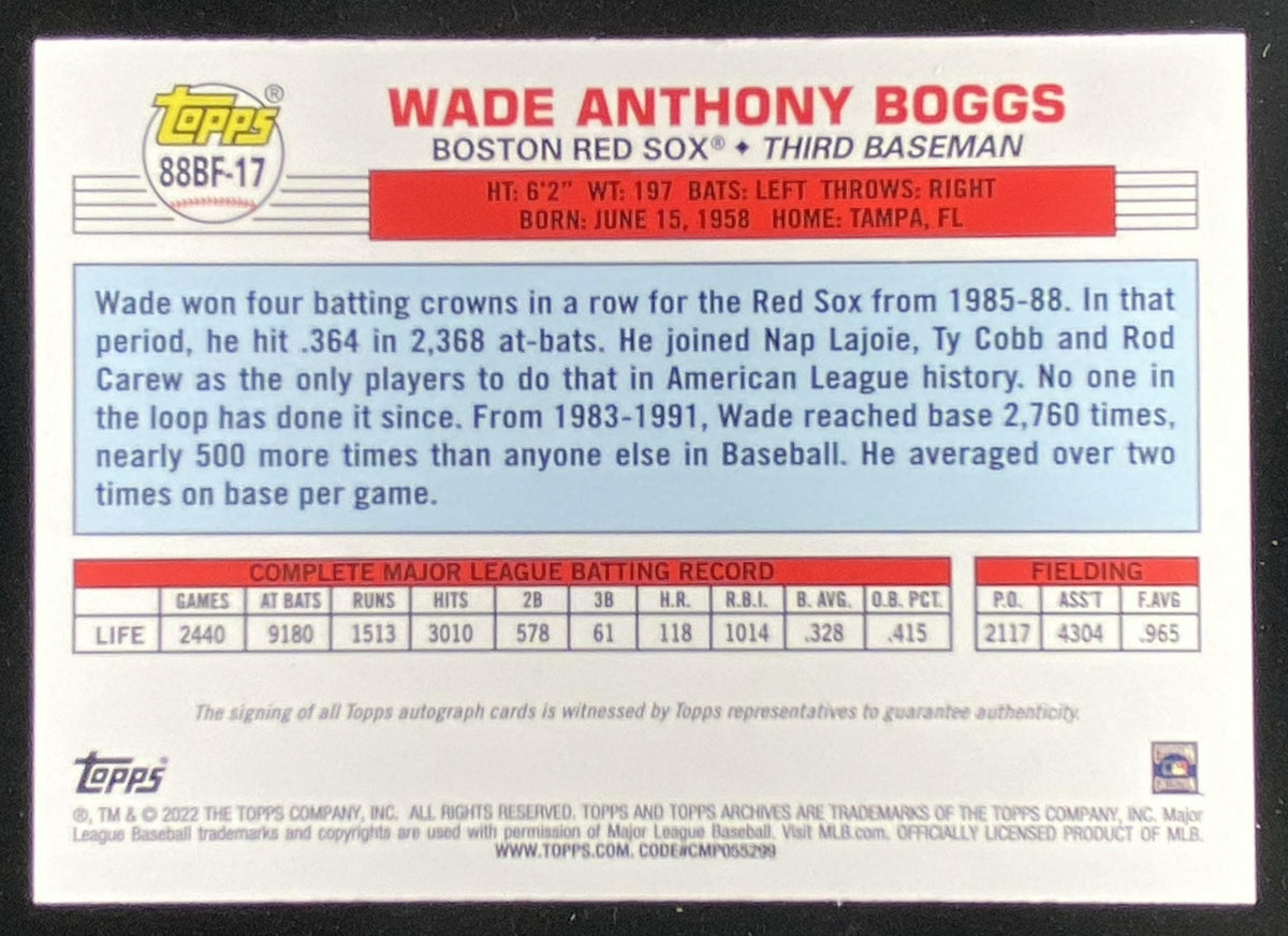 2022 Topps Archives Wade Boggs #88BF-17 trading card