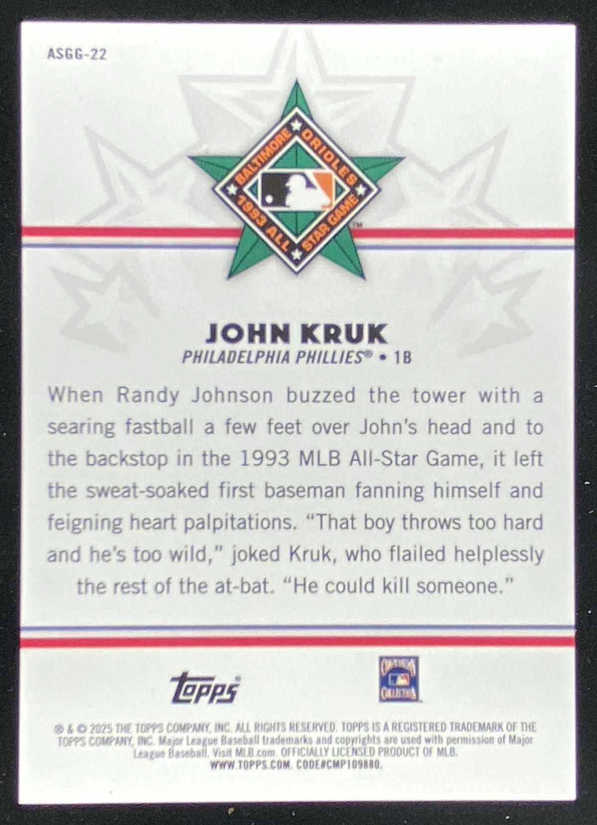 2025 Topps All-Star Game John Kruk #ASGG-22 trading card