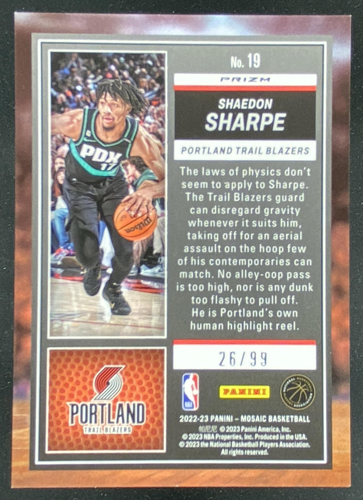 2022 Panini Mosaic Shaedon Sharpe trading card