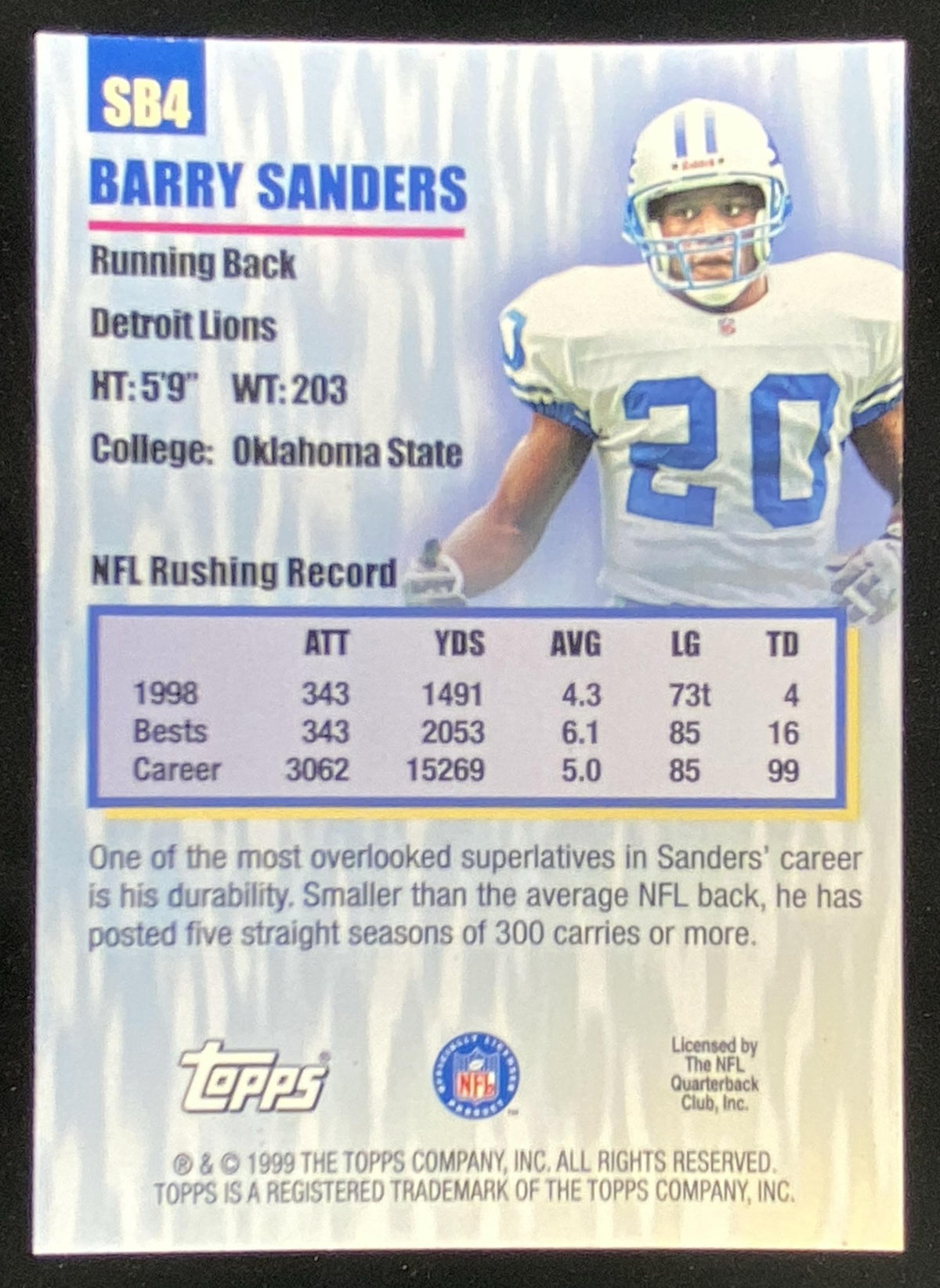 1999 Topps Barry Sanders #SB4 trading card