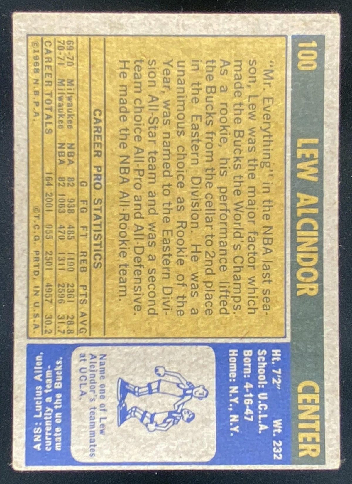 1971 Topps Lew Alcindor #100 trading card