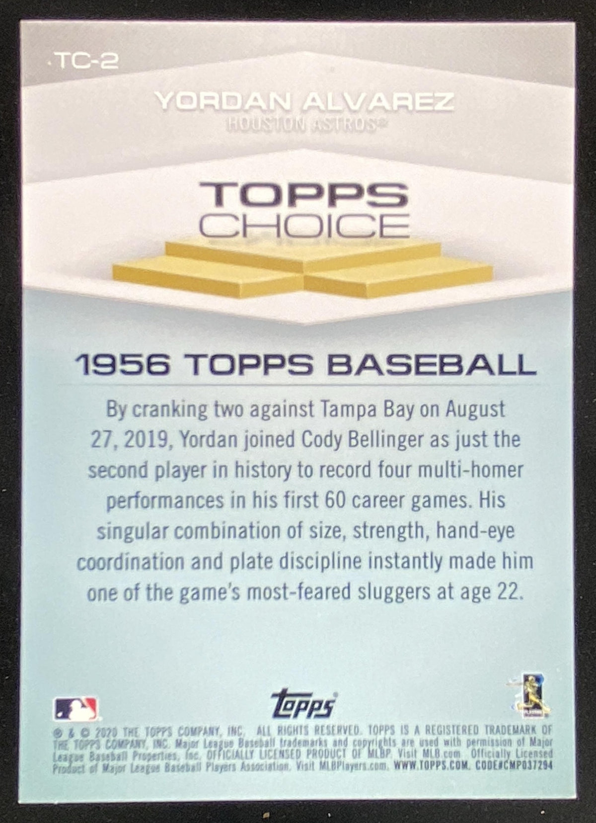 2020 Topps Yordan Alvarez #TC-2 trading card