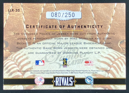 2004 Donruss Leather & Lumber Mike Mussina / Josh Beckett trading card