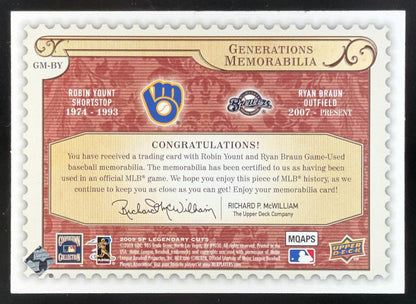 2009 SP Legendary Cuts Generations Robin Yount / Ryan Braun Dual Jersey