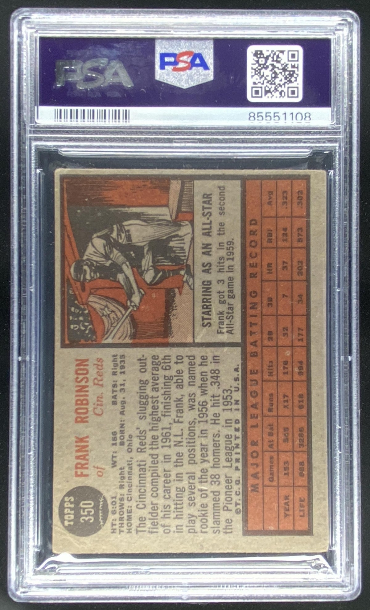 1962 Topps Frank Robinson #350 graded PSA 2 trading card