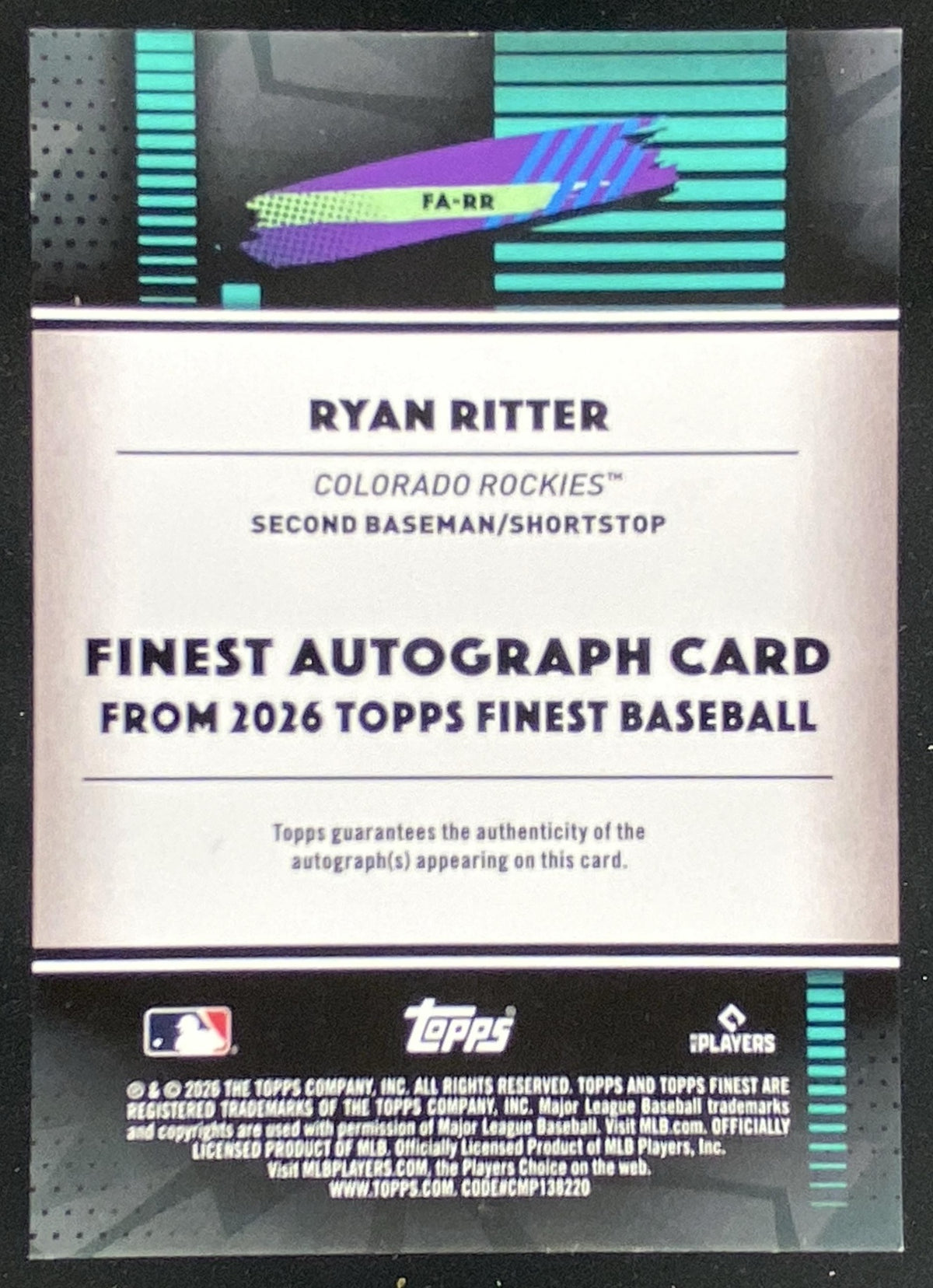 2026 Topps Finest Ryan Ritter #FA-RR trading card