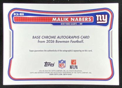 2026 Bowman Malik Nabers #BCA-MN trading card