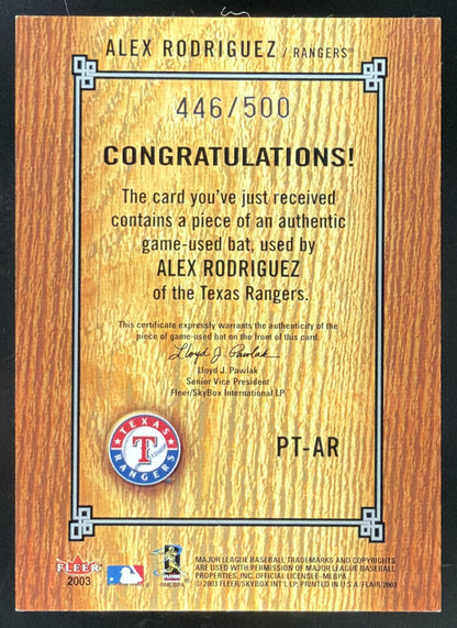 2003 Flair Power Tools Alex Rodriguez Bat /500