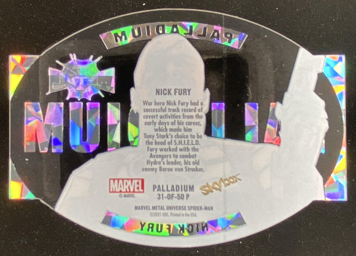 2021 Skybox Metal Universe Marvel Spider-Man Nick Fury trading card