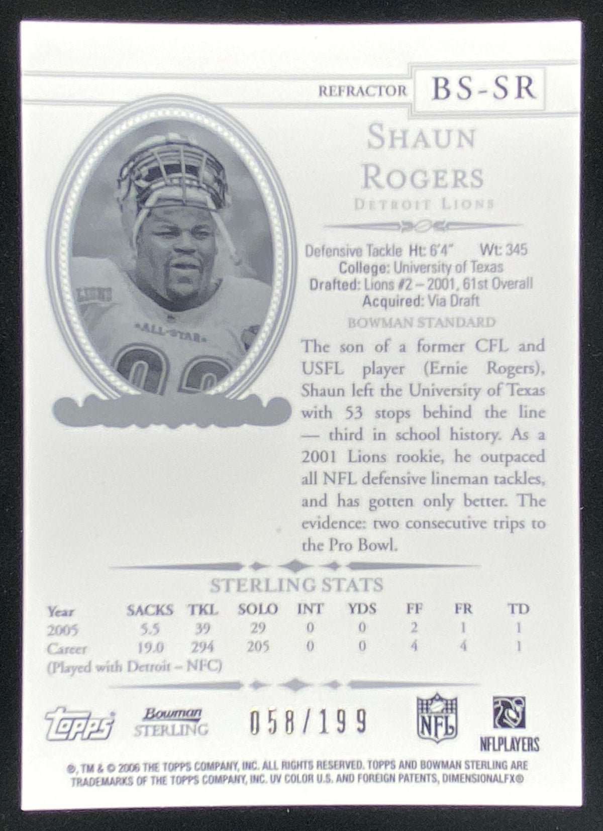 2006 Bowman Sterling Shaun Rogers #BS-SR trading card