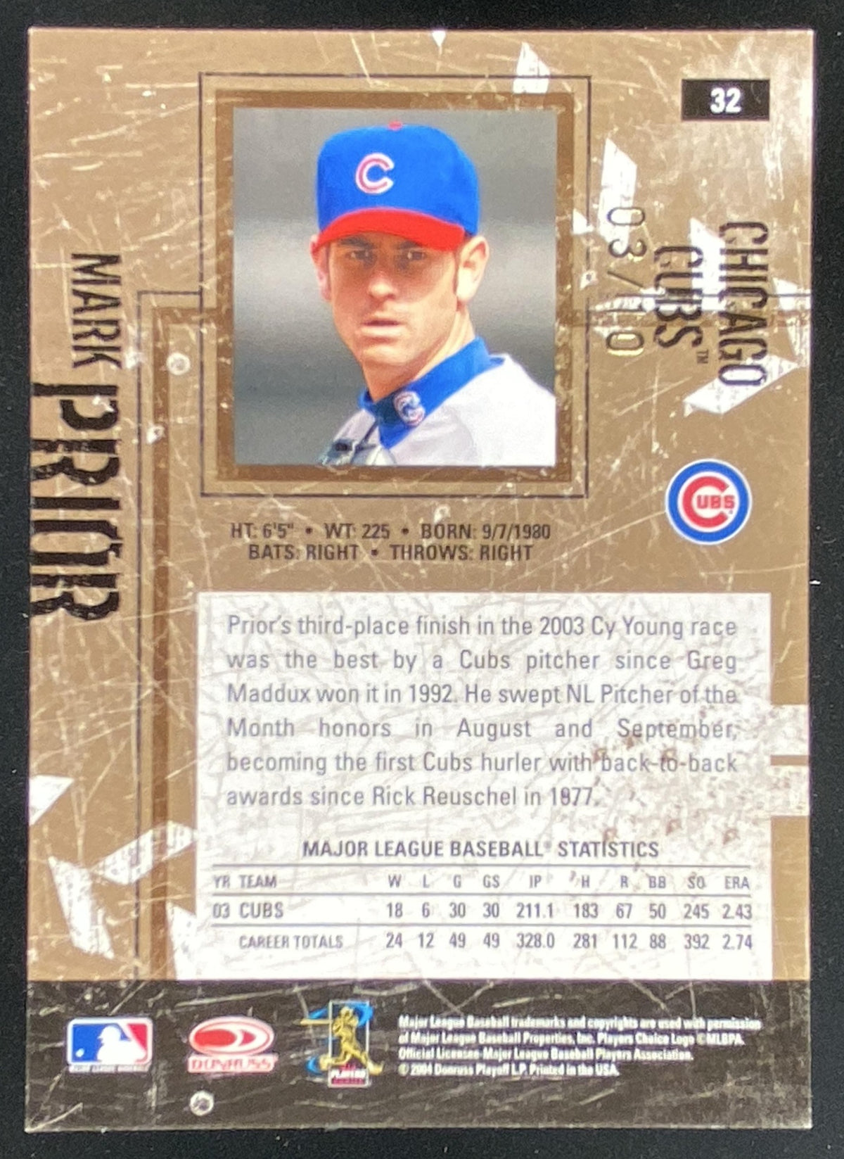 2004 Donruss Leather & Lumber Mark Prior #32 trading card