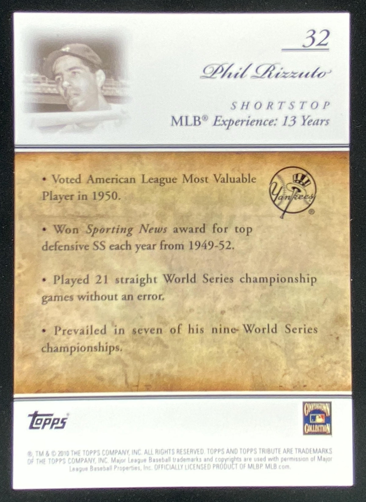 2010 Topps Tribute Phil Rizzuto #32 trading card
