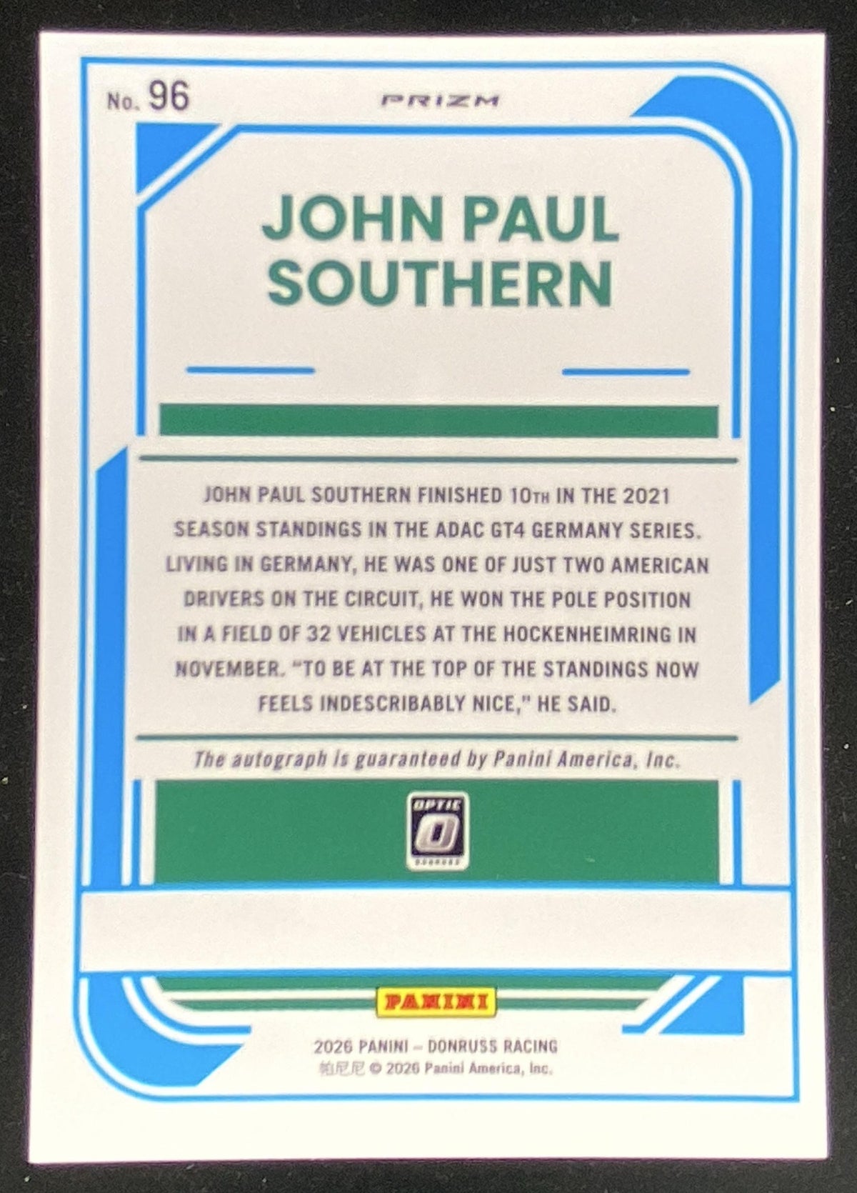 2026 Panini Donruss Racing John Paul Southern trading card