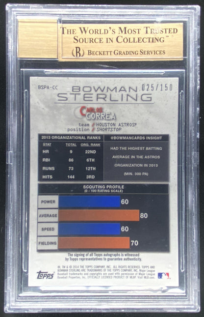 2014 Bowman Sterling Carlos Correa #BSPA-CC graded BGS 10 trading card