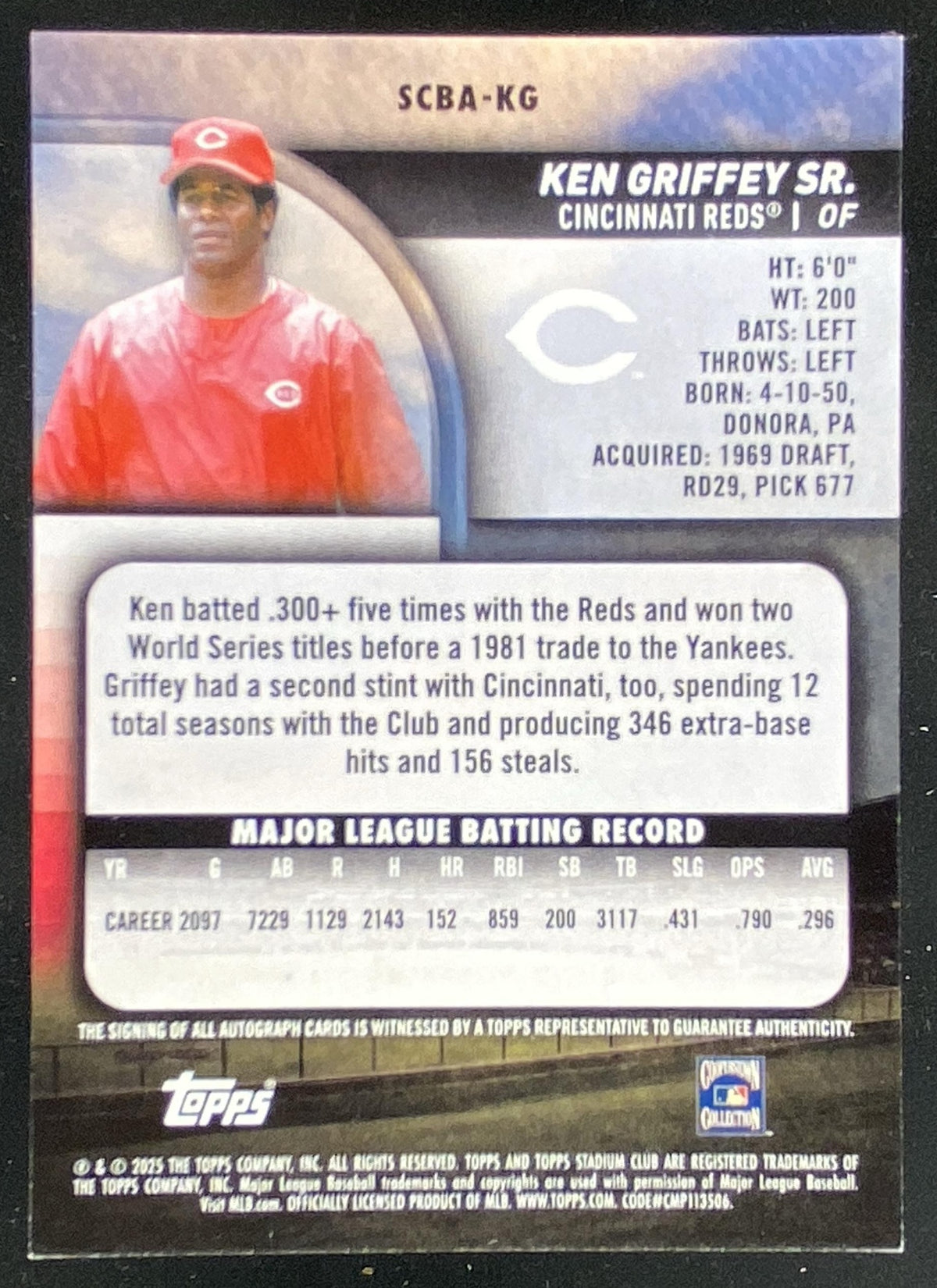 2025 Topps Stadium Club Ken Griffey Sr. #SCBA-KG trading card