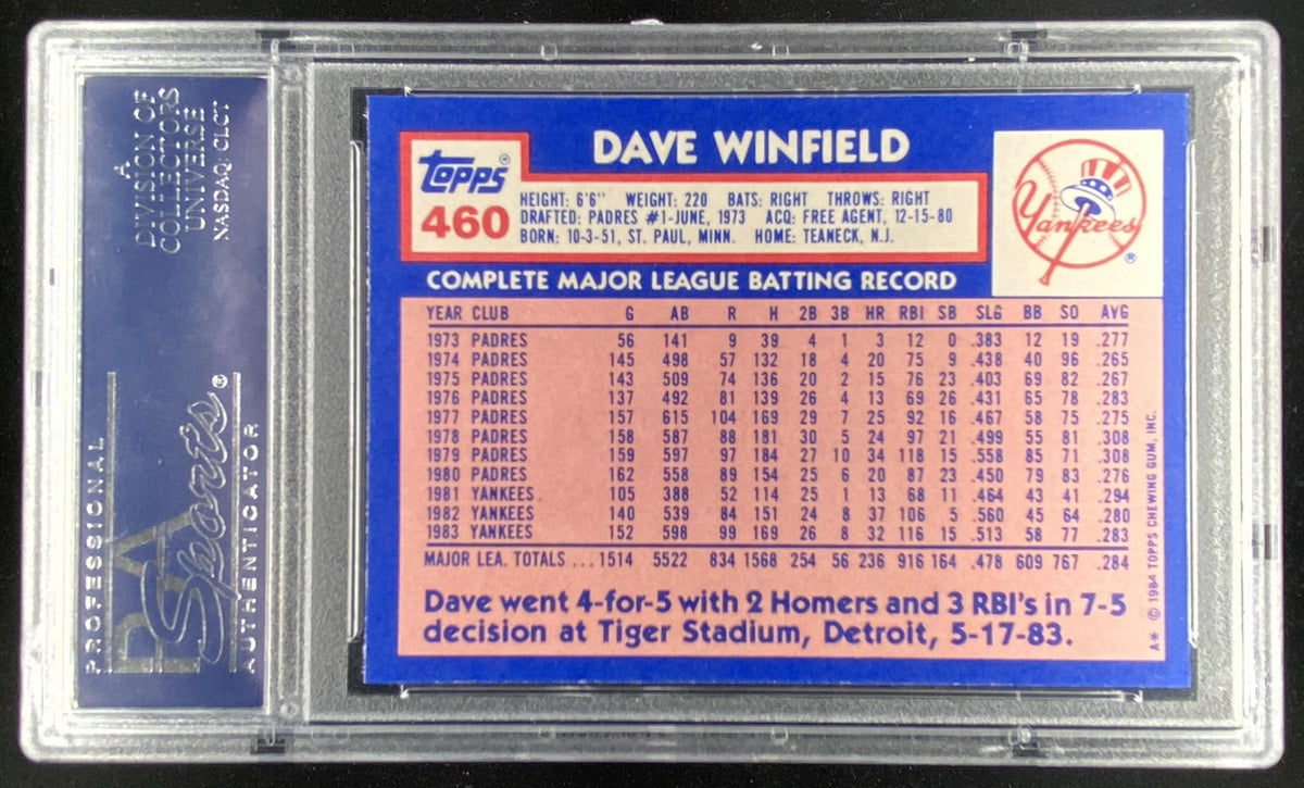 1984 Topps Collector's Edition Tiffany Dave Winfield #460 graded PSA 10 trading card
